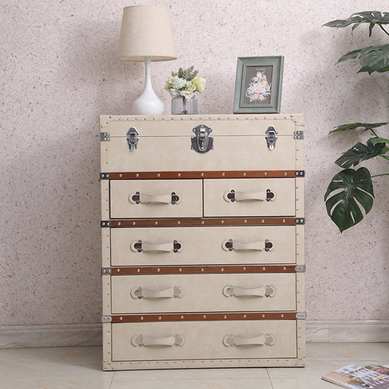 Rustic Leather Chest Vertical Chest with Drawers for Bedroom