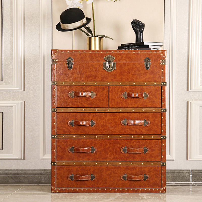 Rustic Leather Chest Vertical Chest with Drawers for Bedroom