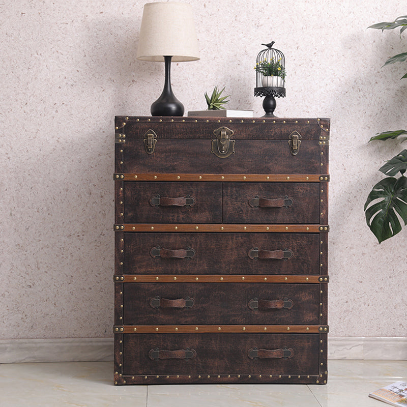 Rustic Leather Chest Vertical Chest with Drawers for Bedroom
