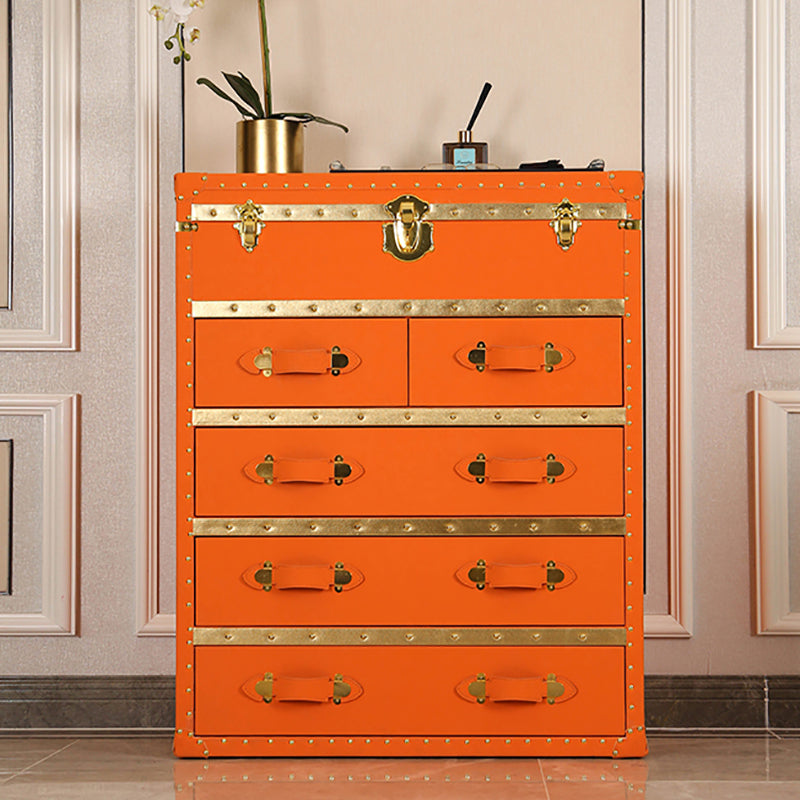Rustic Leather Chest Vertical Chest with Drawers for Bedroom