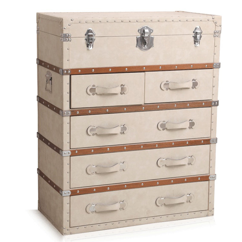 Rustic Leather Chest Vertical Chest with Drawers for Bedroom