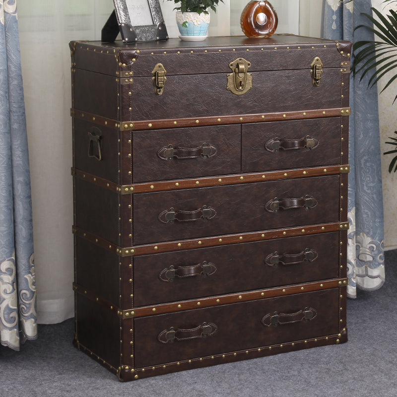 Rustic Leather Chest Vertical Chest with Drawers for Bedroom