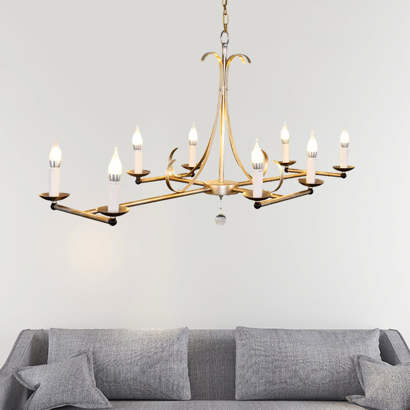 Traditional Candle Shaped Hanging Lamp 8 Bulbs Metal Island Chandelier Light in Gold/Silver