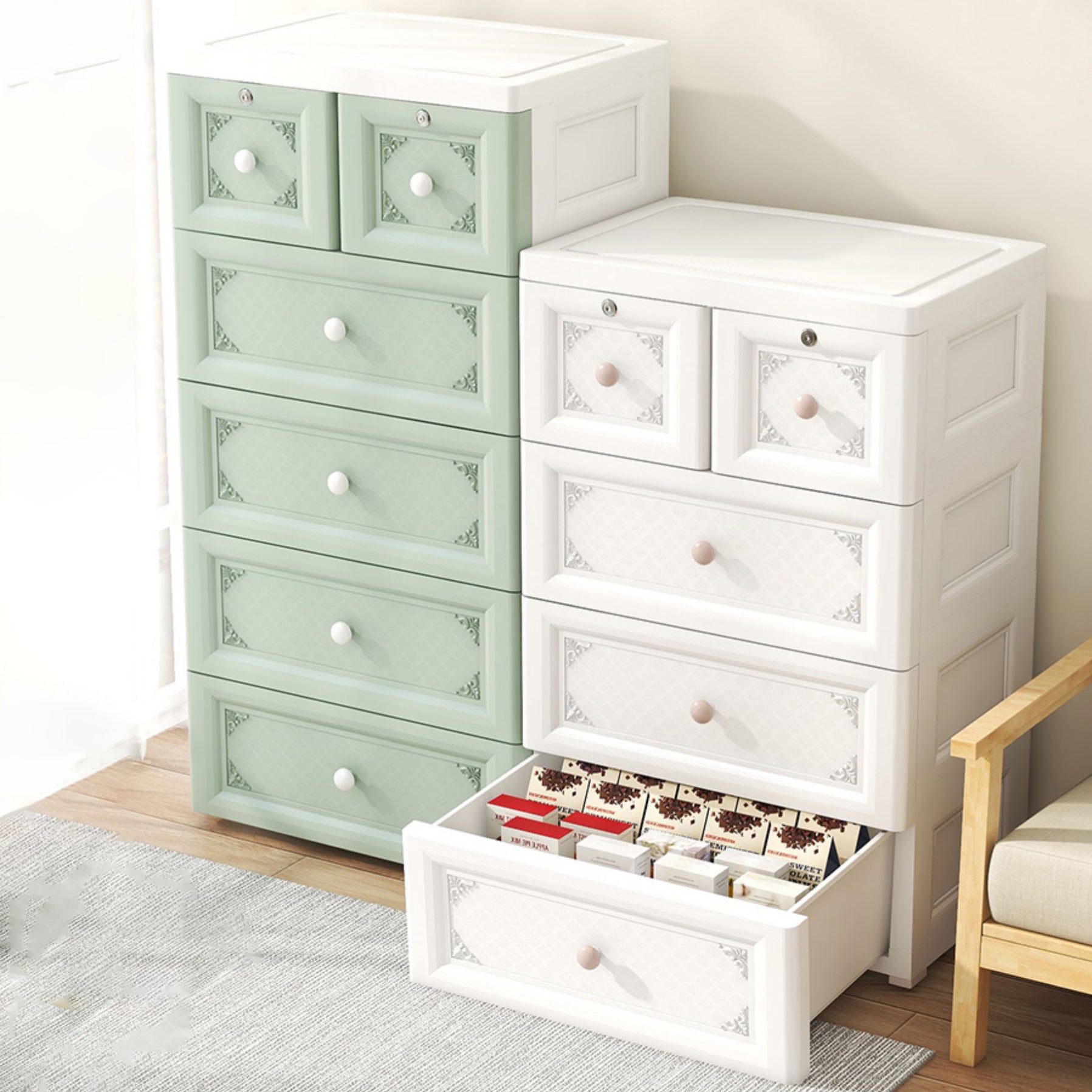 White/Blue/Green Lingerie Chest Contemporary Plastic Chest with Drawers for Bedroom