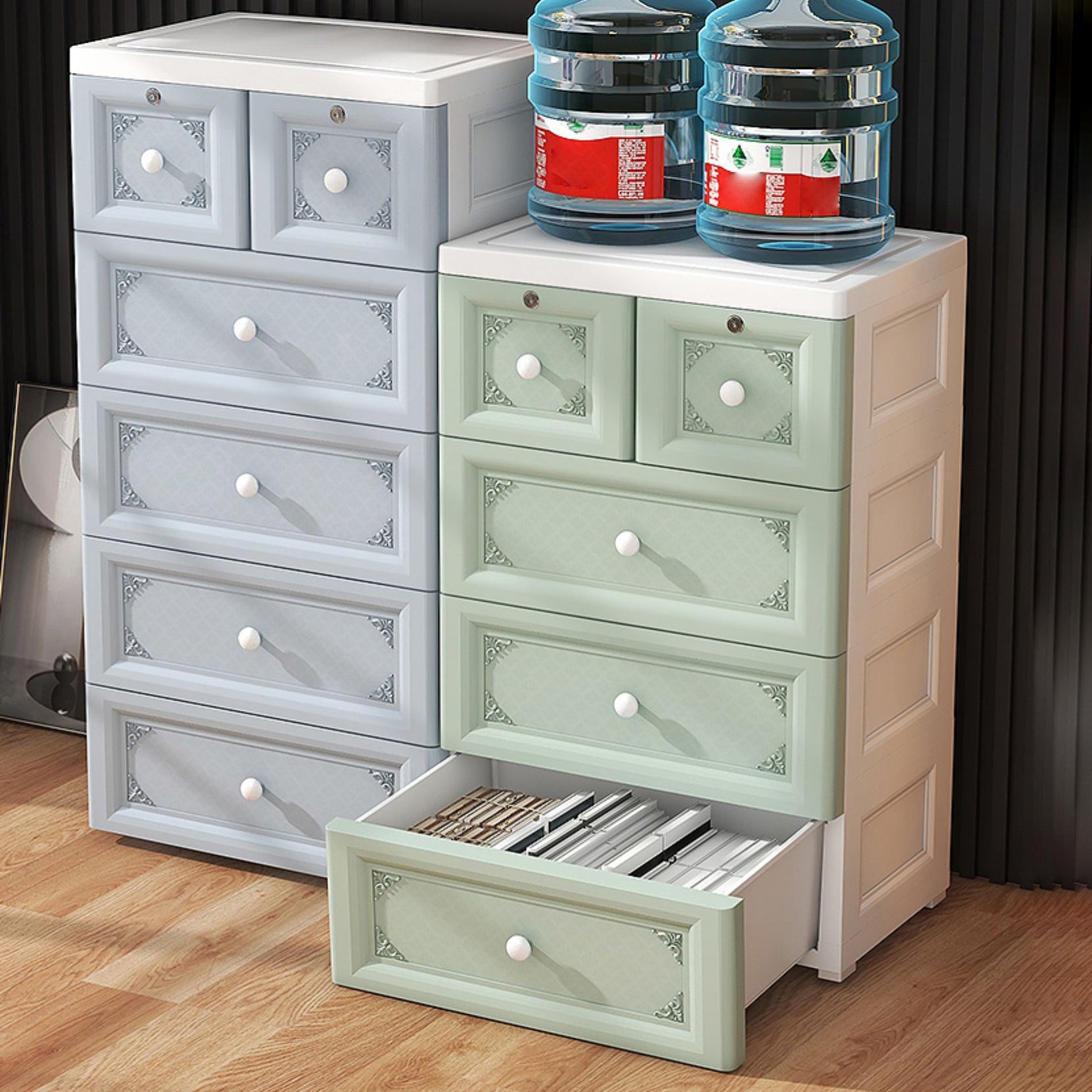 White/Blue/Green Lingerie Chest Contemporary Plastic Chest with Drawers for Bedroom