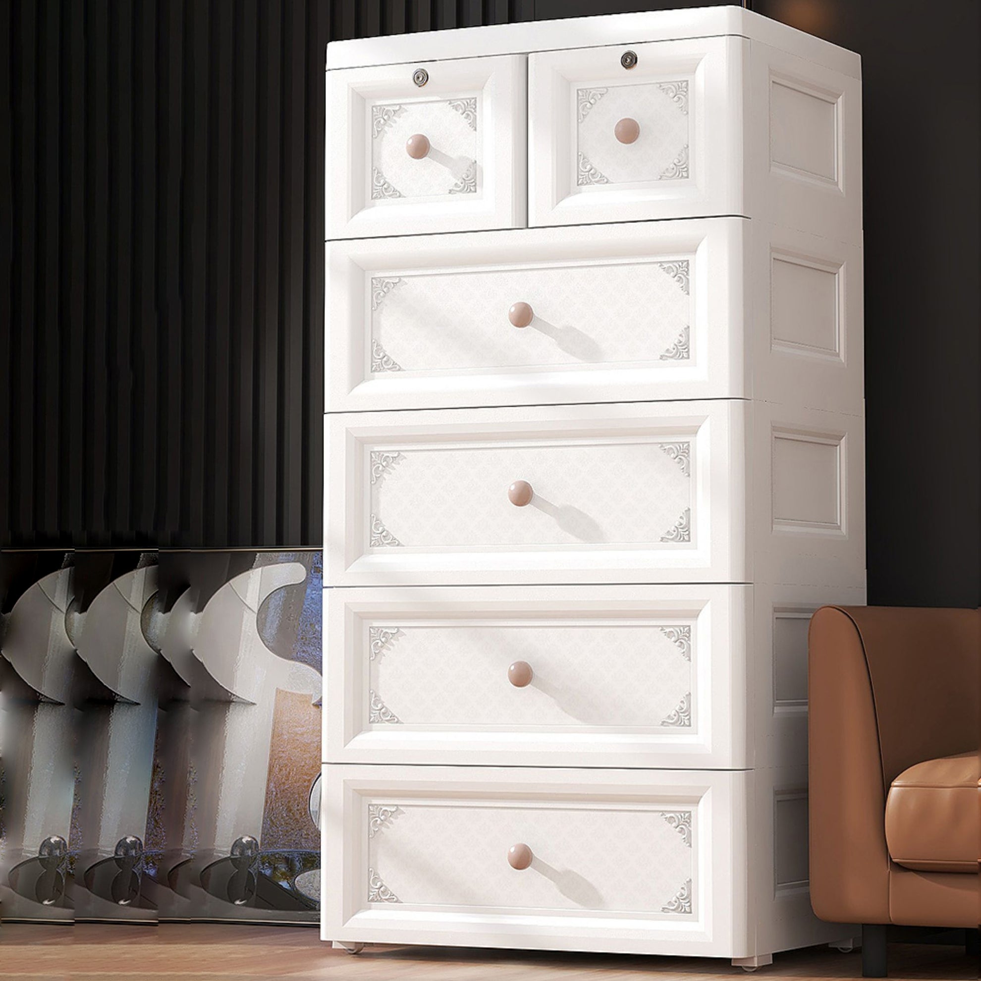 White/Blue/Green Lingerie Chest Contemporary Plastic Chest with Drawers for Bedroom