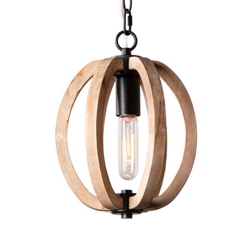 Wood Brown Hanging Lamp Orb/Gourd 1 Light Traditional Hanging Ceiling Light, 8.5"/9"/13" Wide