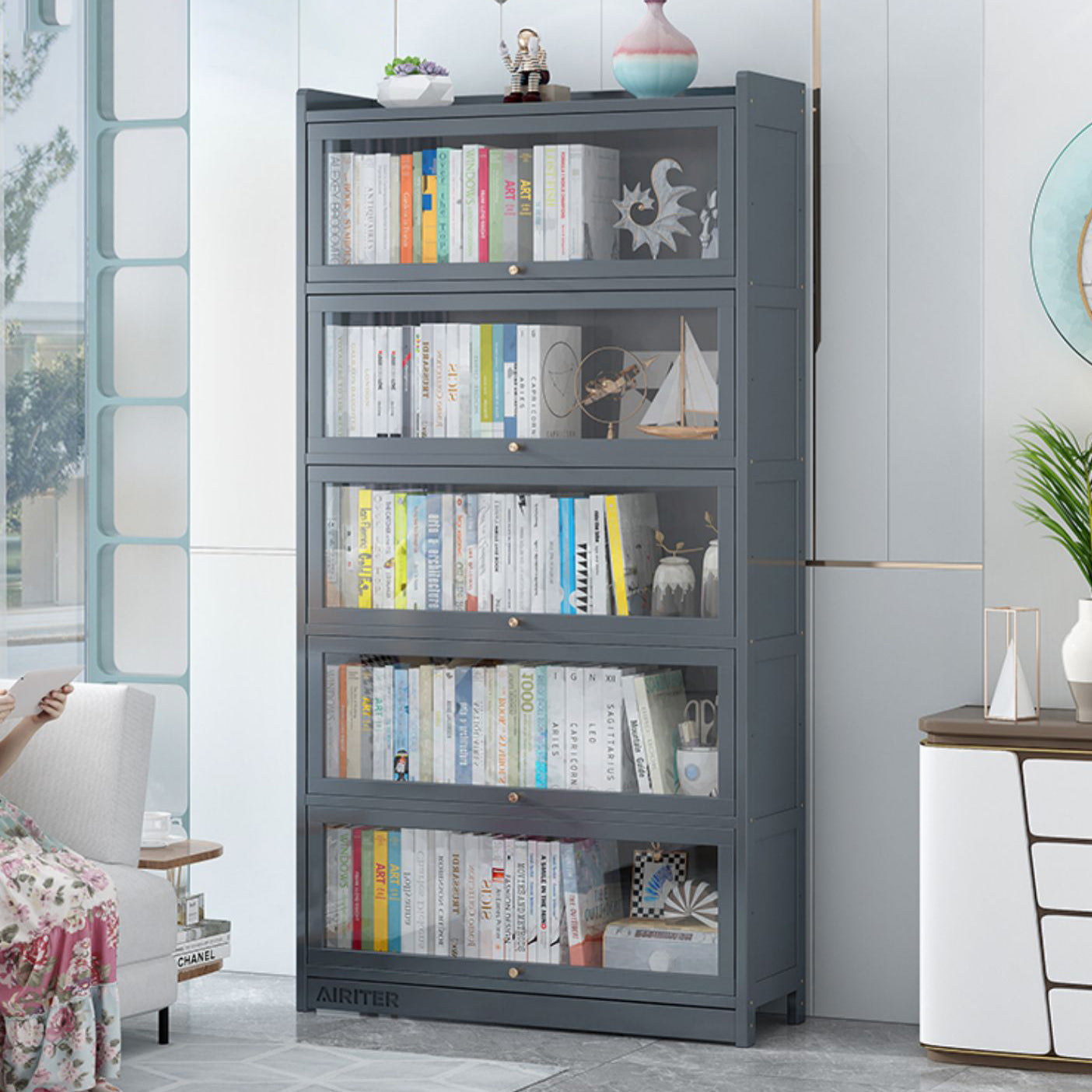 Modern Wooden Bookcase Rectangular 12.2"W Bookshelf in Dark Taupe