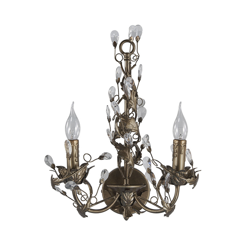 Metal Rust Wall Light Fixture Candelabra 2 Lights Vintage Sconce Light with Crystal Accent