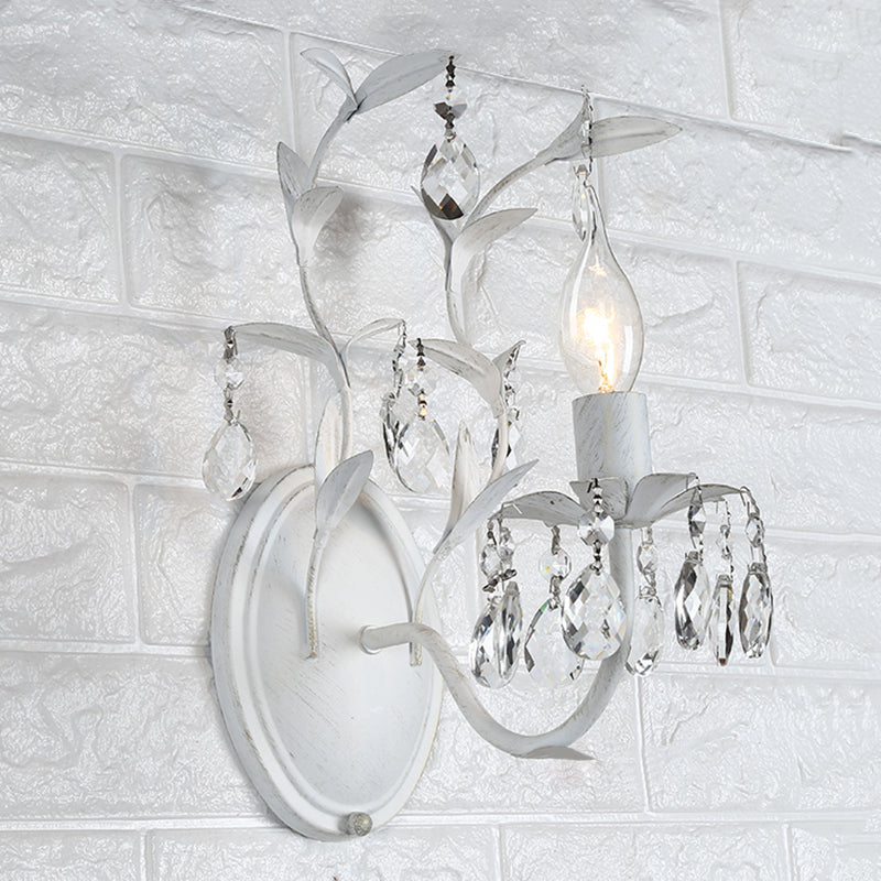 Silver 1/2 Lights Wall Mounted Light Rustic Metal Candelabra Sconce Light with Crystal Drop
