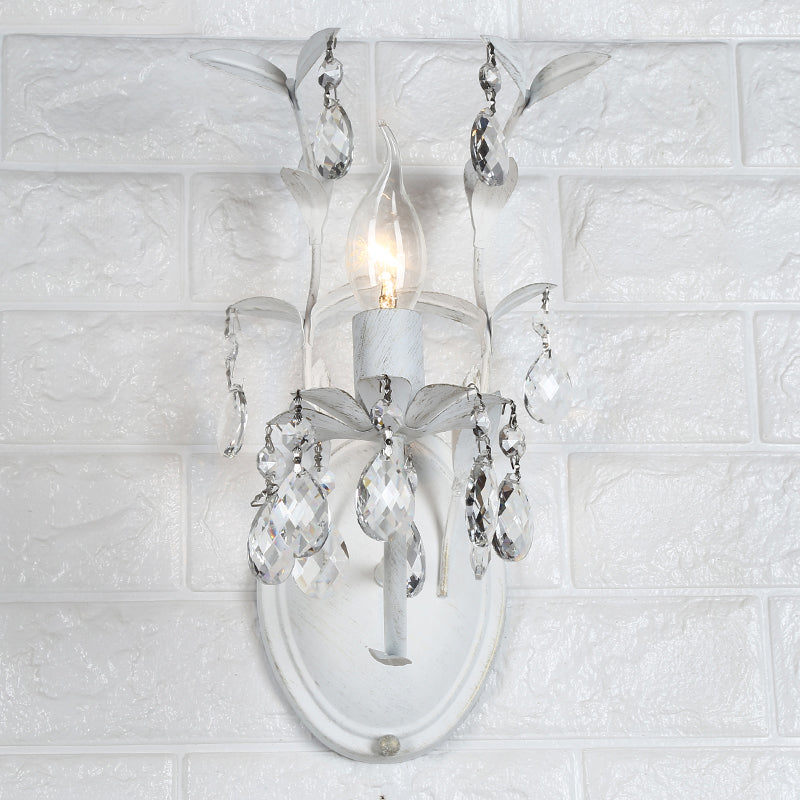 Silver 1/2 Lights Wall Mounted Light Rustic Metal Candelabra Sconce Light with Crystal Drop