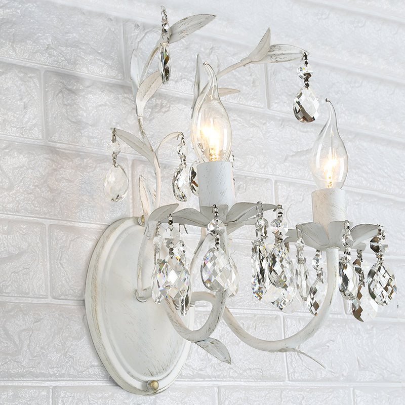 Silver 1/2 Lights Wall Mounted Light Rustic Metal Candelabra Sconce Light with Crystal Drop