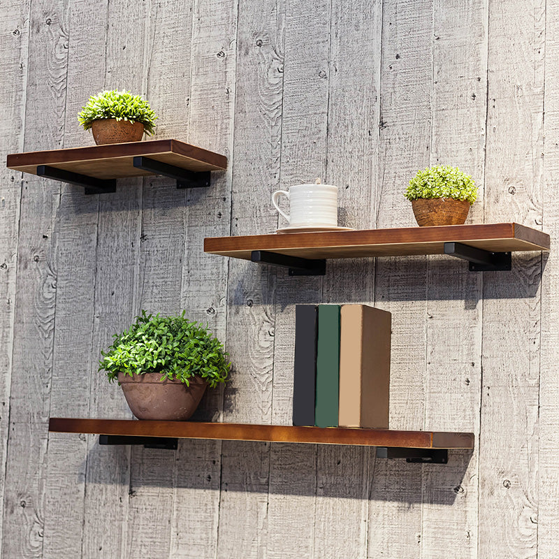 Modern Natural Bookcase Solid Wood Wall Mounted Bookshelf for Home Office