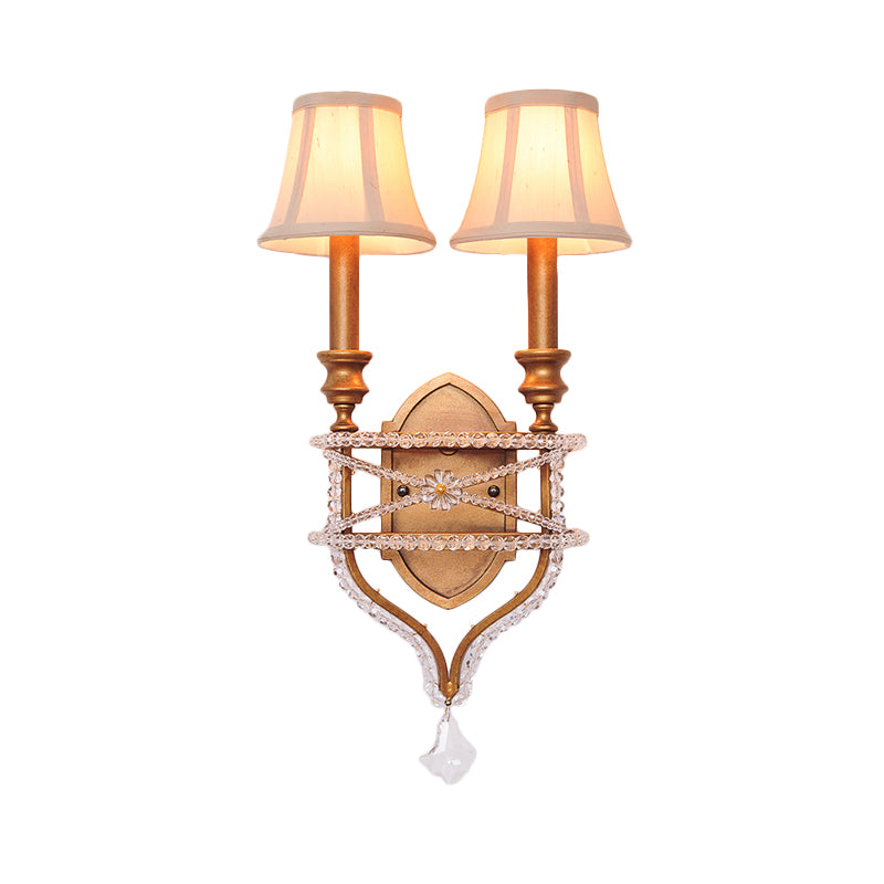 2 Lights Empire Shade Wall Light Vintage Gold/Silver Fabric Sconce Light with Crystal Accent