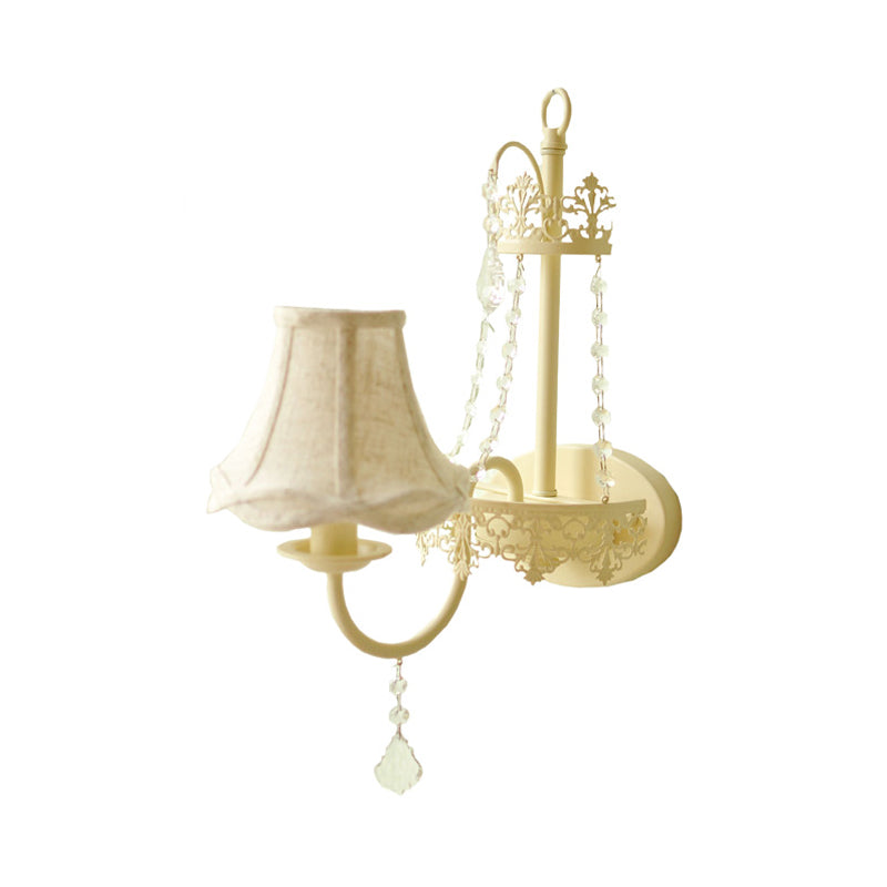 White 1 Light Wall Mount Light Vintage Crystal Strand Curved Arm Sconce Light with Shade/Shadeless