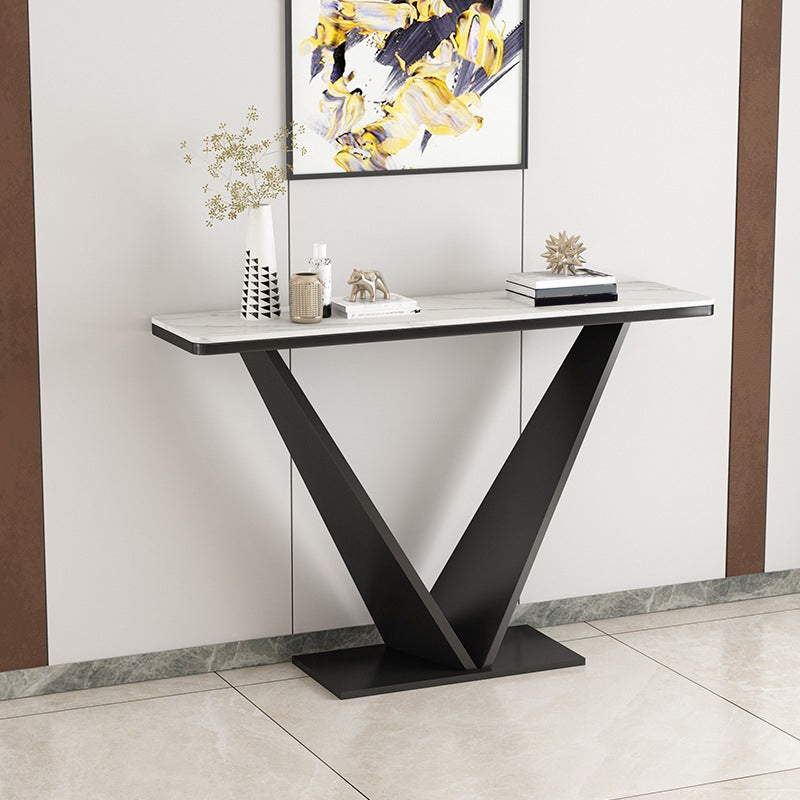 Contemporary Rectangle Console Table with Black Iron Pedestal Base for Hall