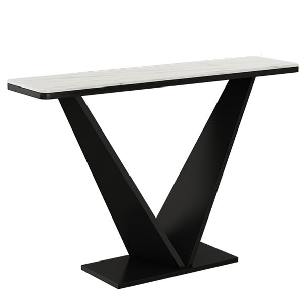Contemporary Rectangle Console Table with Black Iron Pedestal Base for Hall