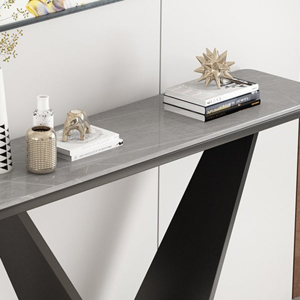 Contemporary Rectangle Console Table with Black Iron Pedestal Base for Hall