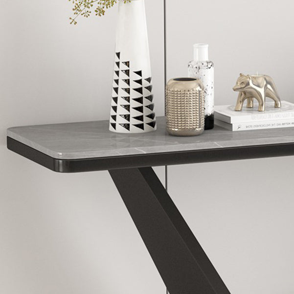 Contemporary Rectangle Console Table with Black Iron Pedestal Base for Hall