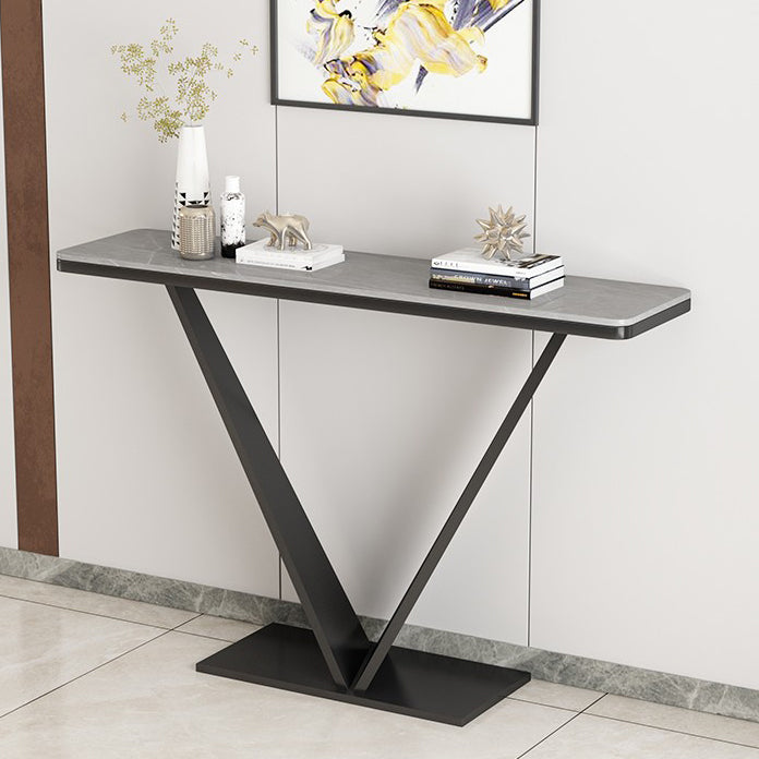 Contemporary Rectangle Console Table with Black Iron Pedestal Base for Hall