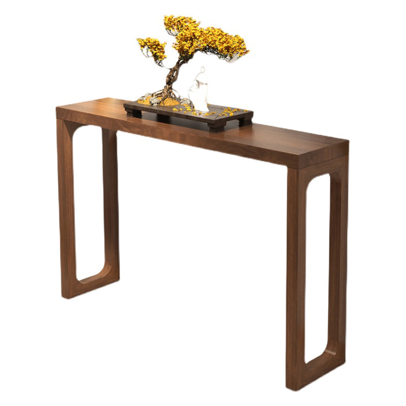 Mid-Century Modern Sofa Table Rectangle Sled Pine Dark Brown Console Table