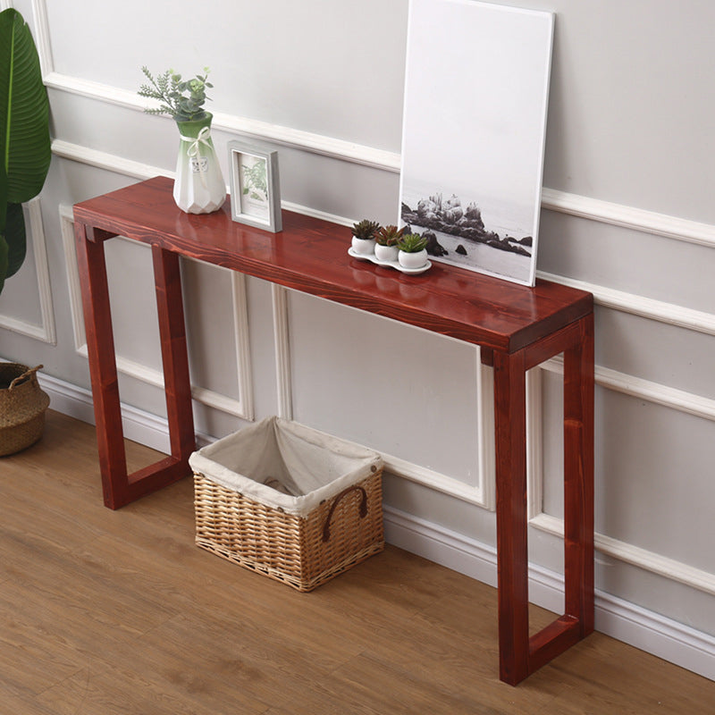 Mid-Century Modern Brown Console Table with Wooden Sled Base