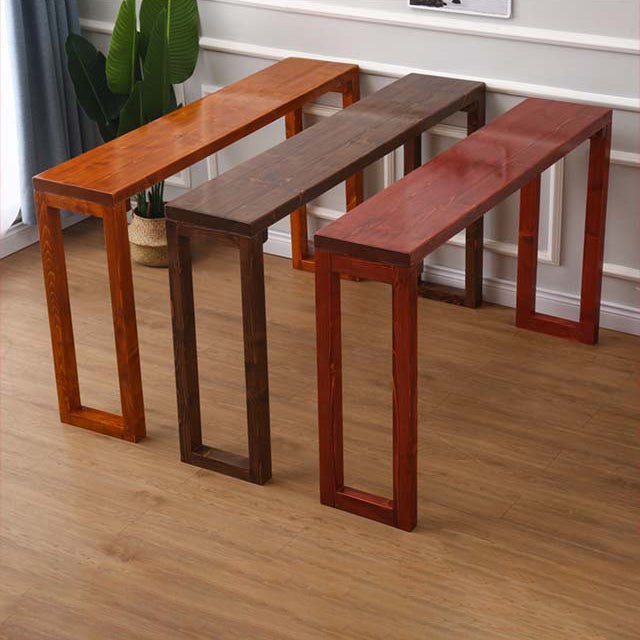 Mid-Century Modern Brown Console Table with Wooden Sled Base