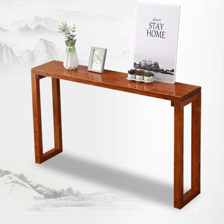 Mid-Century Modern Brown Console Table with Wooden Sled Base