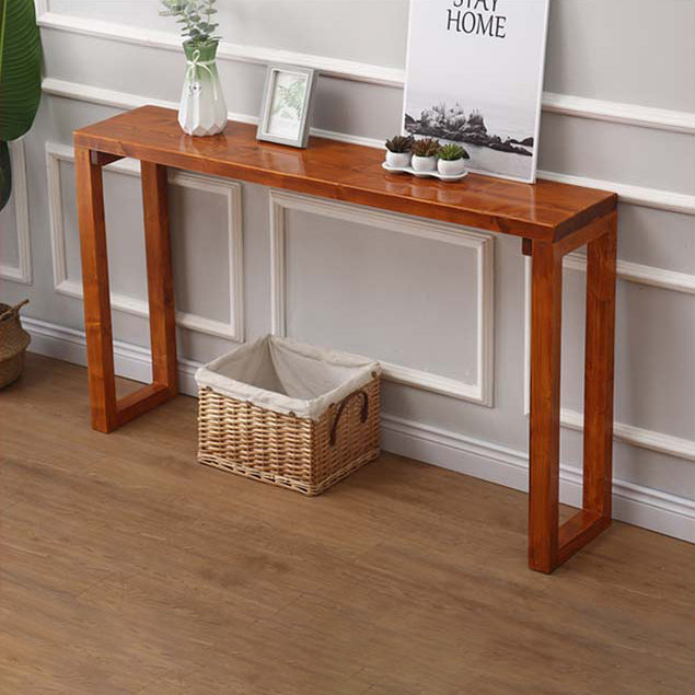 Mid-Century Modern Brown Console Table with Wooden Sled Base
