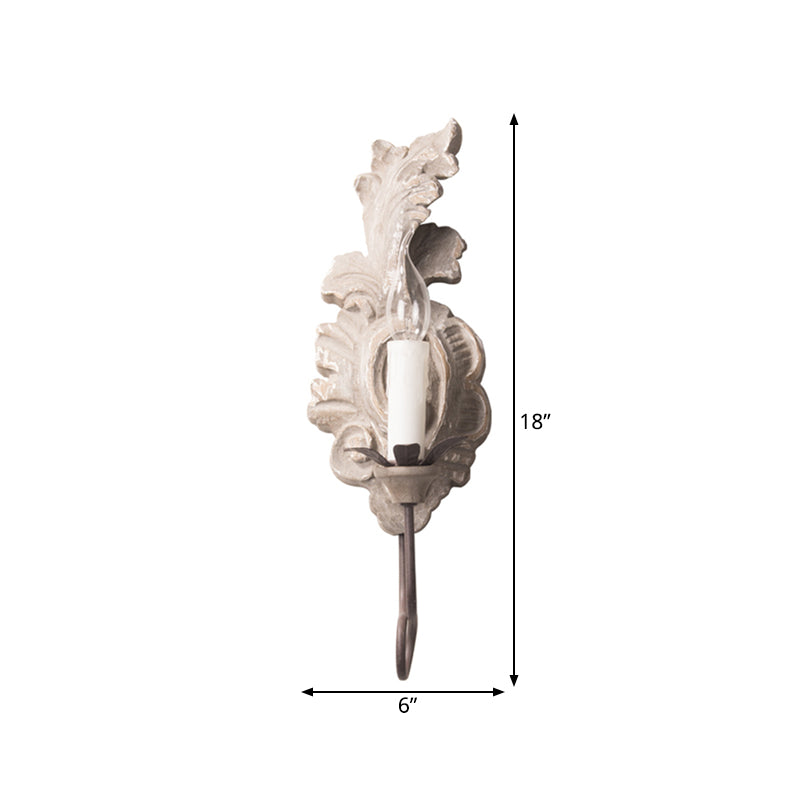 1 Light Candle Wall Light Fixture Vintage Grey Wood Sconce Light with Flame Backplate