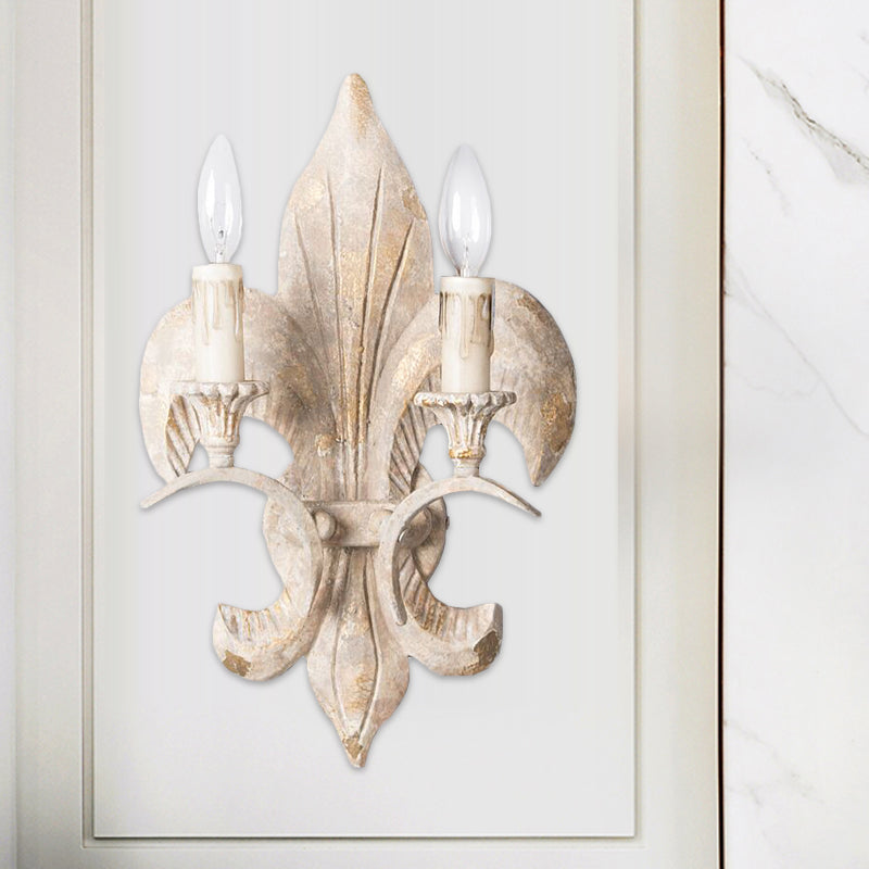 Lámpara de pared con vela blanca, aplique de pasillo de madera vintage con 2 luces y placa posterior de ancla