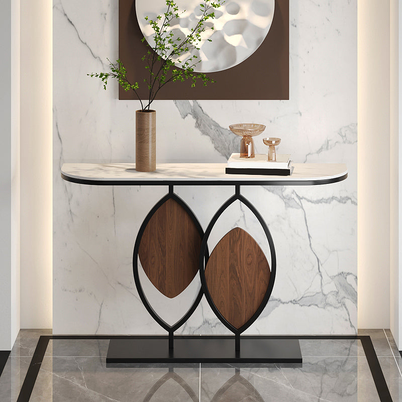 Metal Base Console Table with Half Moon Stone Top for Hall 11.81"