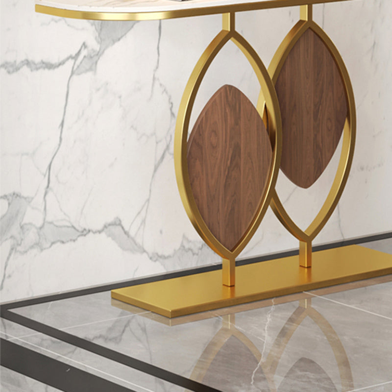 Metal Base Console Table with Half Moon Stone Top for Hall 11.81"