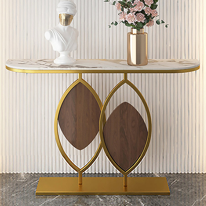 Metal Base Console Table with Half Moon Stone Top for Hall 11.81"