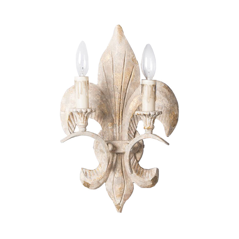 Lámpara de pared con vela blanca, aplique de pasillo de madera vintage con 2 luces y placa posterior de ancla