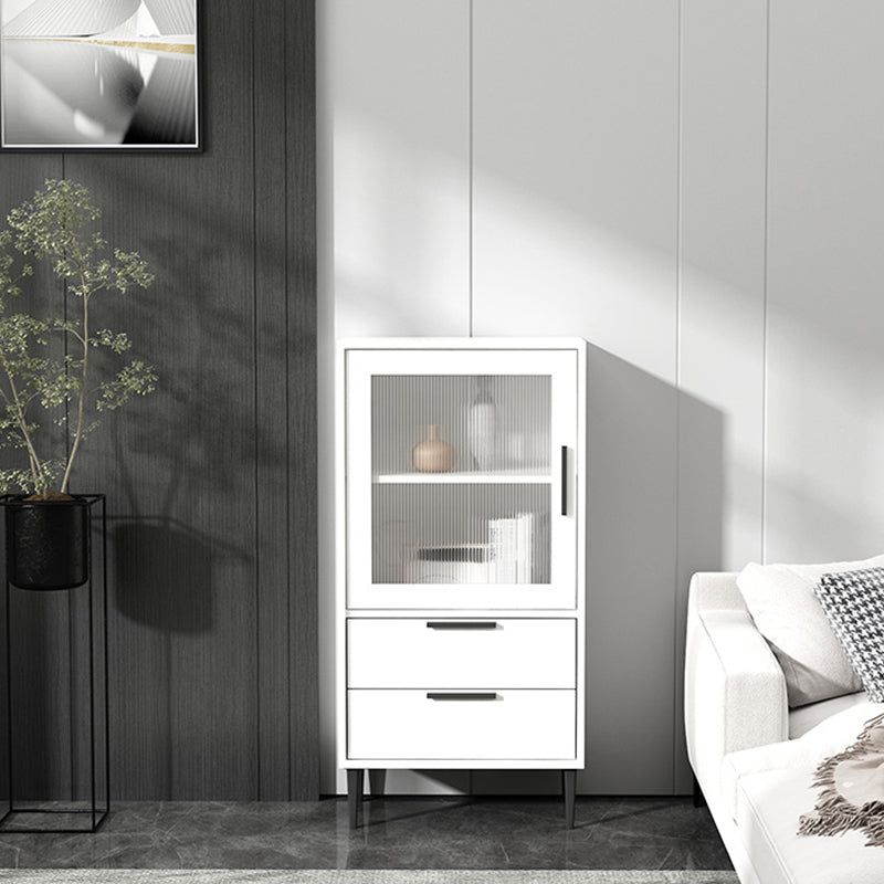 Contemporary Wooden Accent Cabinet with Glass Door and 2 Drawers