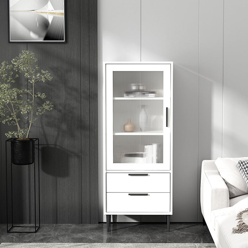 Contemporary Wooden Accent Cabinet with Glass Door and 2 Drawers