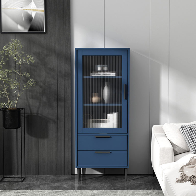 Contemporary Wooden Accent Cabinet with Glass Door and 2 Drawers