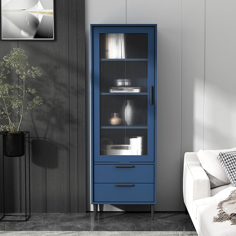 Contemporary Wooden Accent Cabinet with Glass Door and 2 Drawers