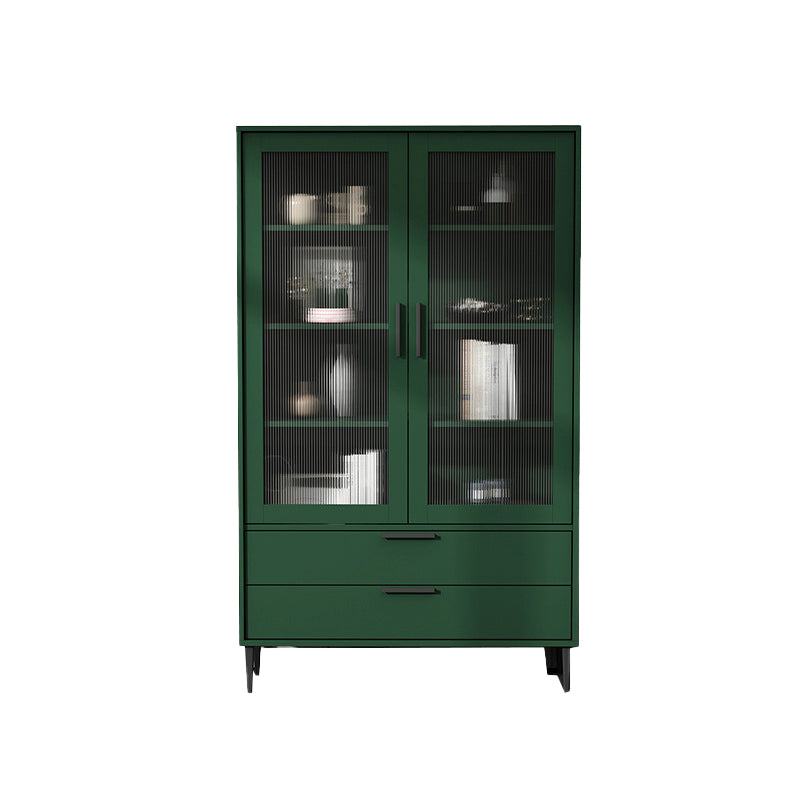 Contemporary Wooden Accent Cabinet with Glass Door and 2 Drawers