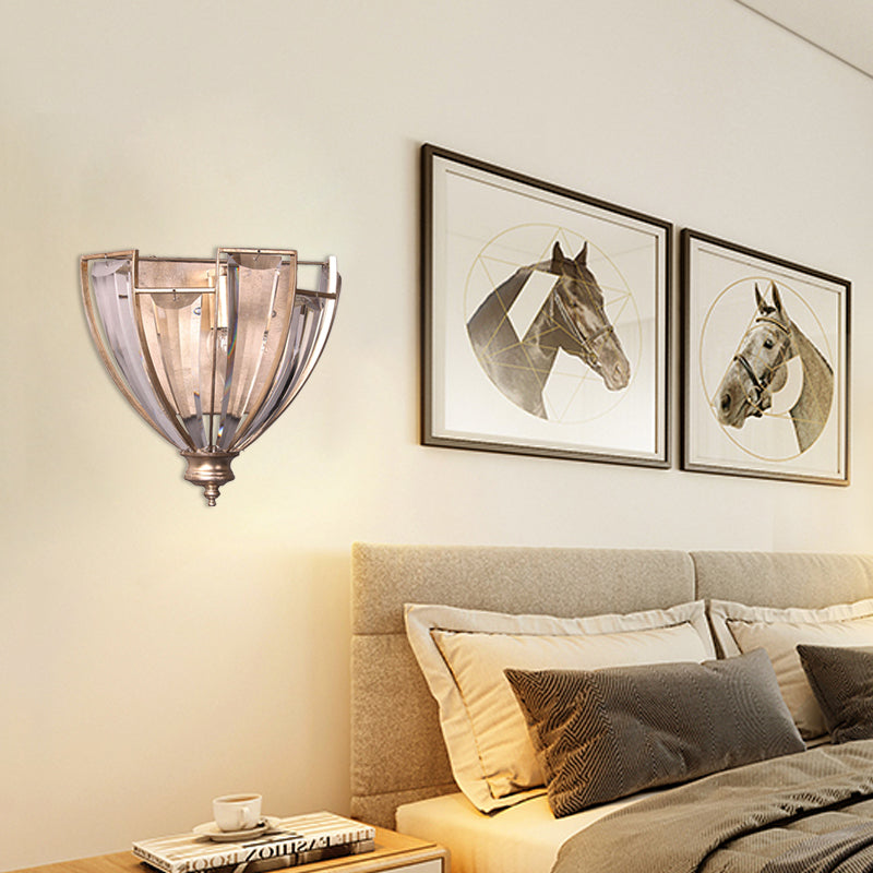 Clear 1 Light Wall Mount Light Traditional Sleek Contoured Crystal Dome Sconce Light