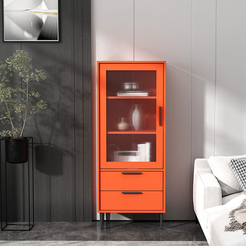 Contemporary Wooden Accent Cabinet with Glass Door and 2 Drawers