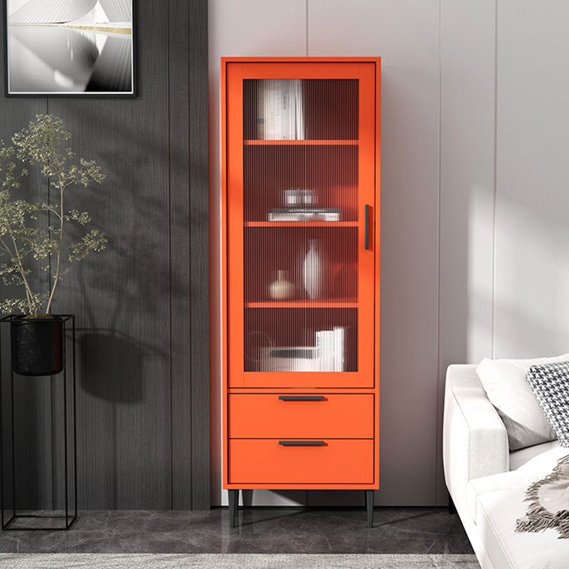 Contemporary Wooden Accent Cabinet with Glass Door and 2 Drawers