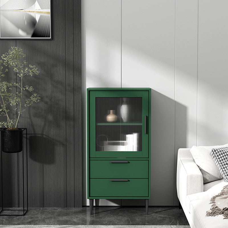 Contemporary Wooden Accent Cabinet with Glass Door and 2 Drawers
