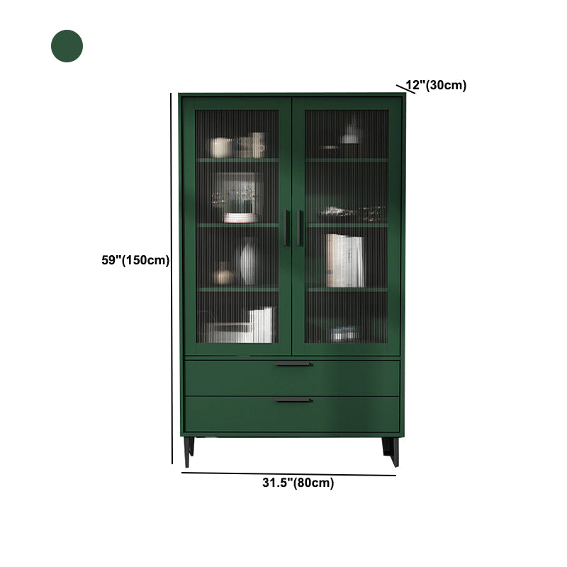 Contemporary Wooden Accent Cabinet with Glass Door and 2 Drawers