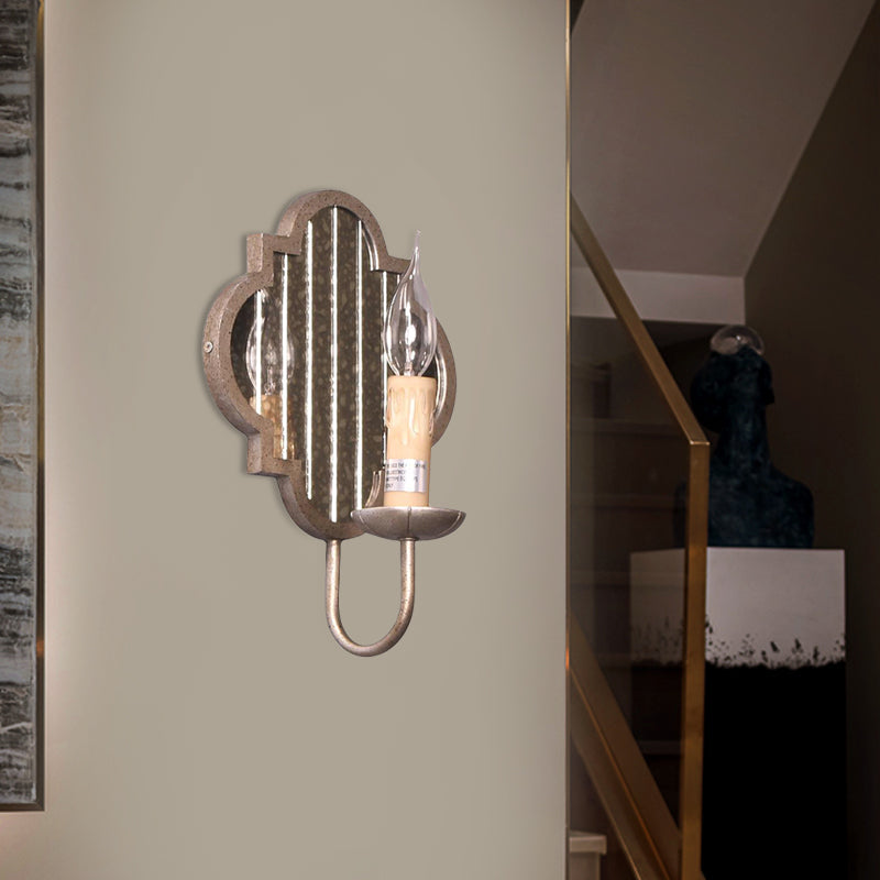 Kaars verouderde zilveren metalen wandlicht vintage 1 lichte gang lampje met spiegelachterplaat