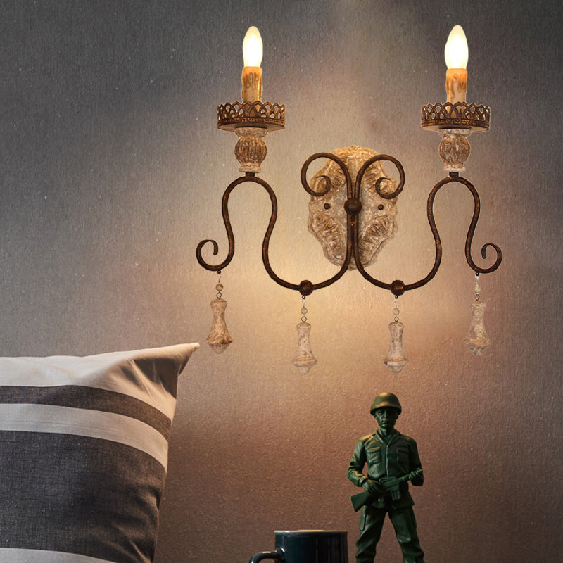 Braccio turbinato da letto da letto leggero in ferro rustico 1/2 luci bianche intrecciate luce montata