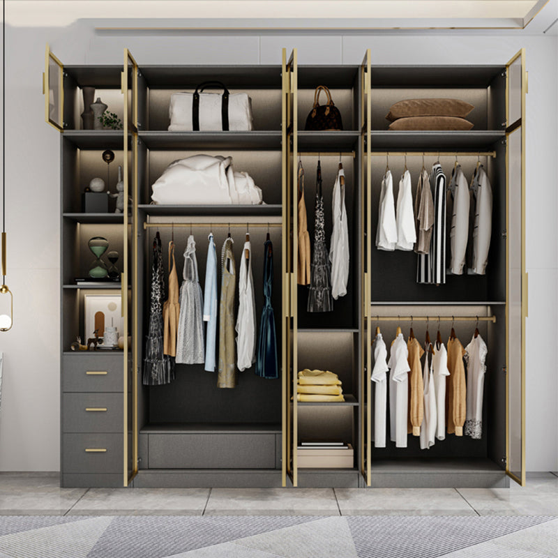 Glass and Wood Wardrobe Armoire Contemporary Wardrobe Closet