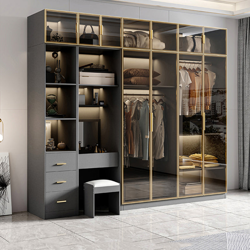 Glass and Wood Wardrobe Armoire Contemporary Wardrobe Closet