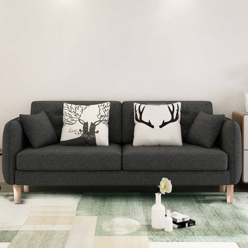 Contemporary Standard Square Arm Linen Stationary Beige Settee